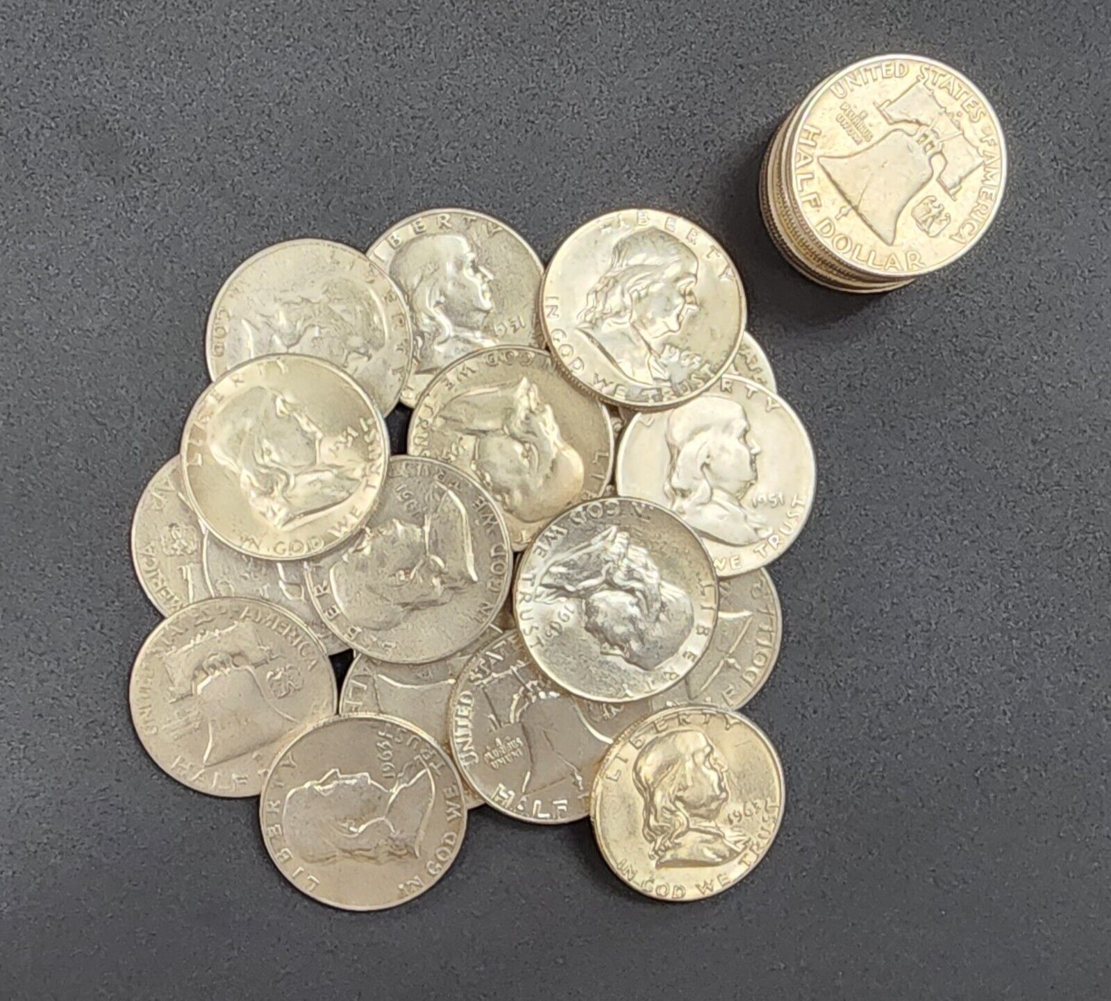 Franklin Half Dollars 1 Roll 20 Coins 90% 1950-1963 $10 Face Value-CJ-11
