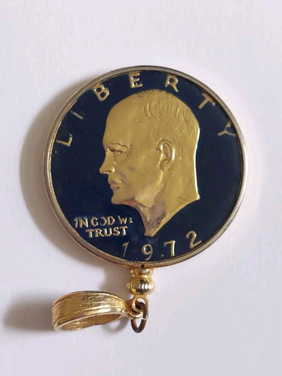 1972 $1 Liberty Eisenhower Coin Flying Eagle Enamel Painted Pendant Bezel Holder